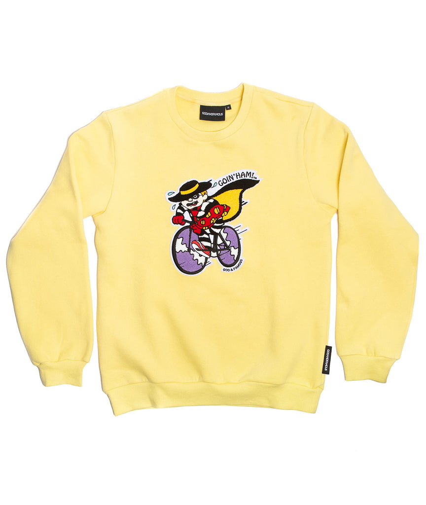God and Famous Ham Crewneck Sweatshirt - Fry Yellow